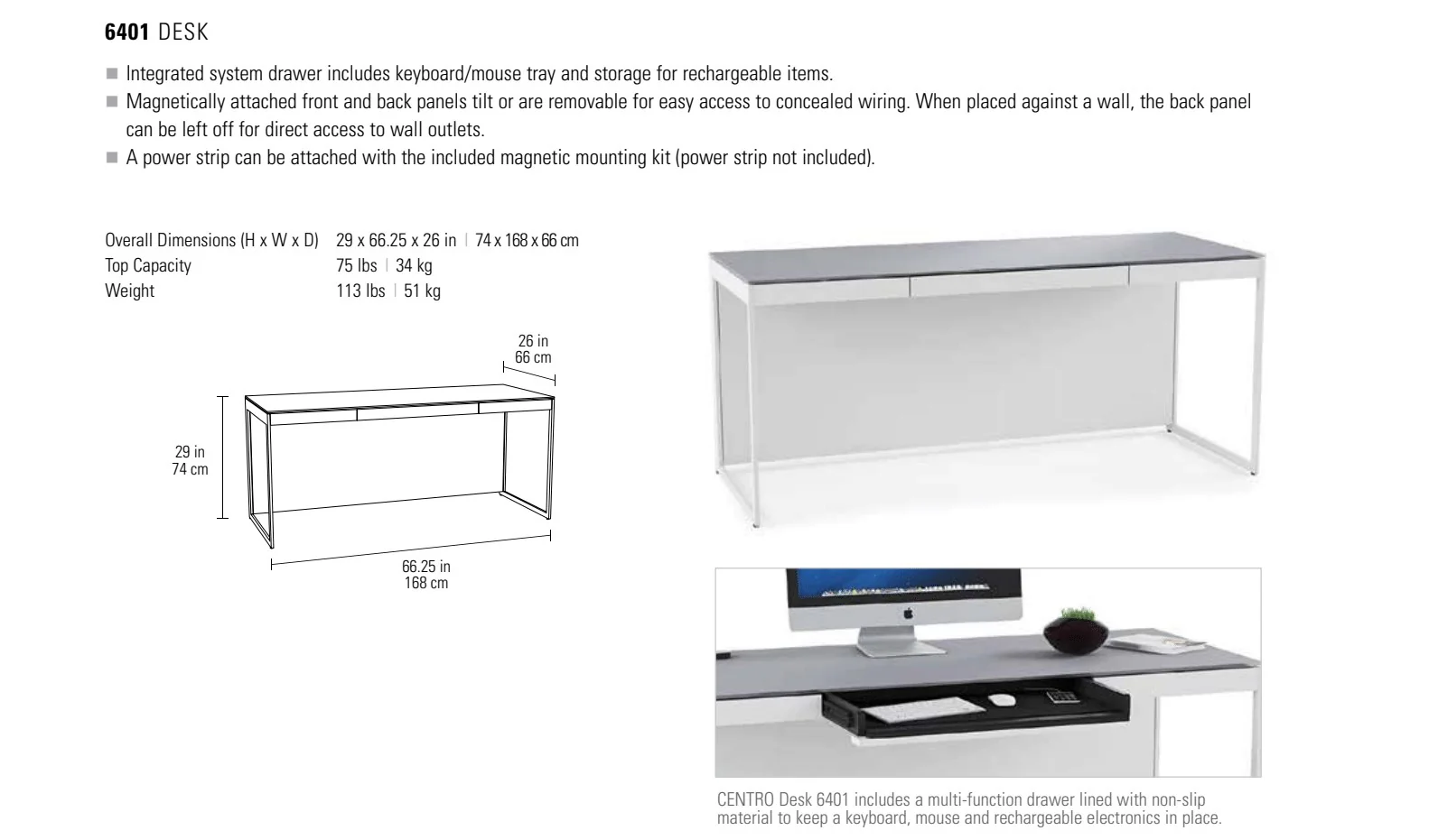 BDI Centro 6401 Office Desk (White) - Image 4