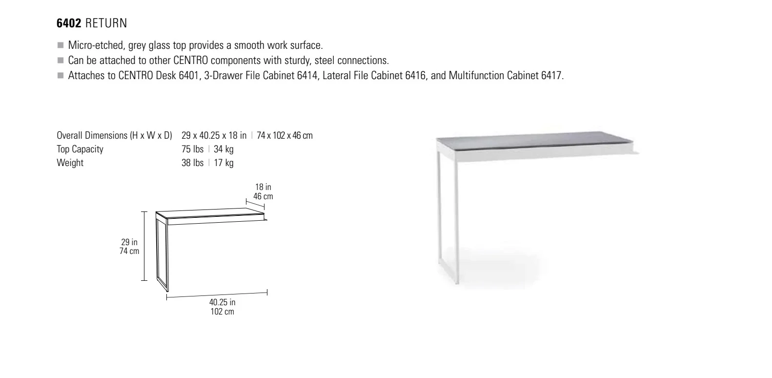 BDI Centro 6402 Desk Return (White) - Image 9