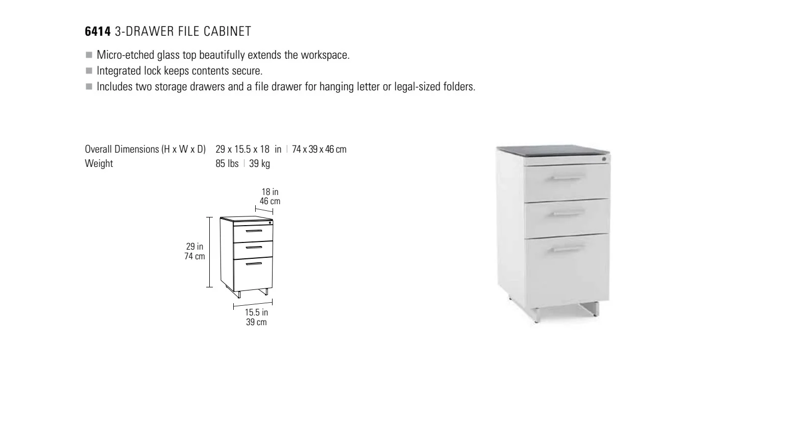 BDI Centro 6414 3-Drawer File Cabinet (White) - Image 5