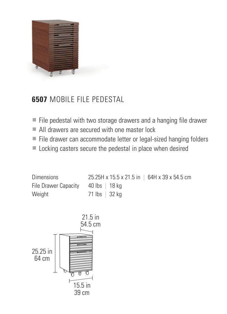 BDI Corridor Office 6507 Mobile Storage & File Pedestal - Image 6