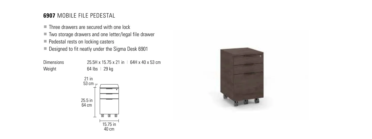 BDI Sigma 6907 Low Mobile File Cabinet & Pedestal - Image 3