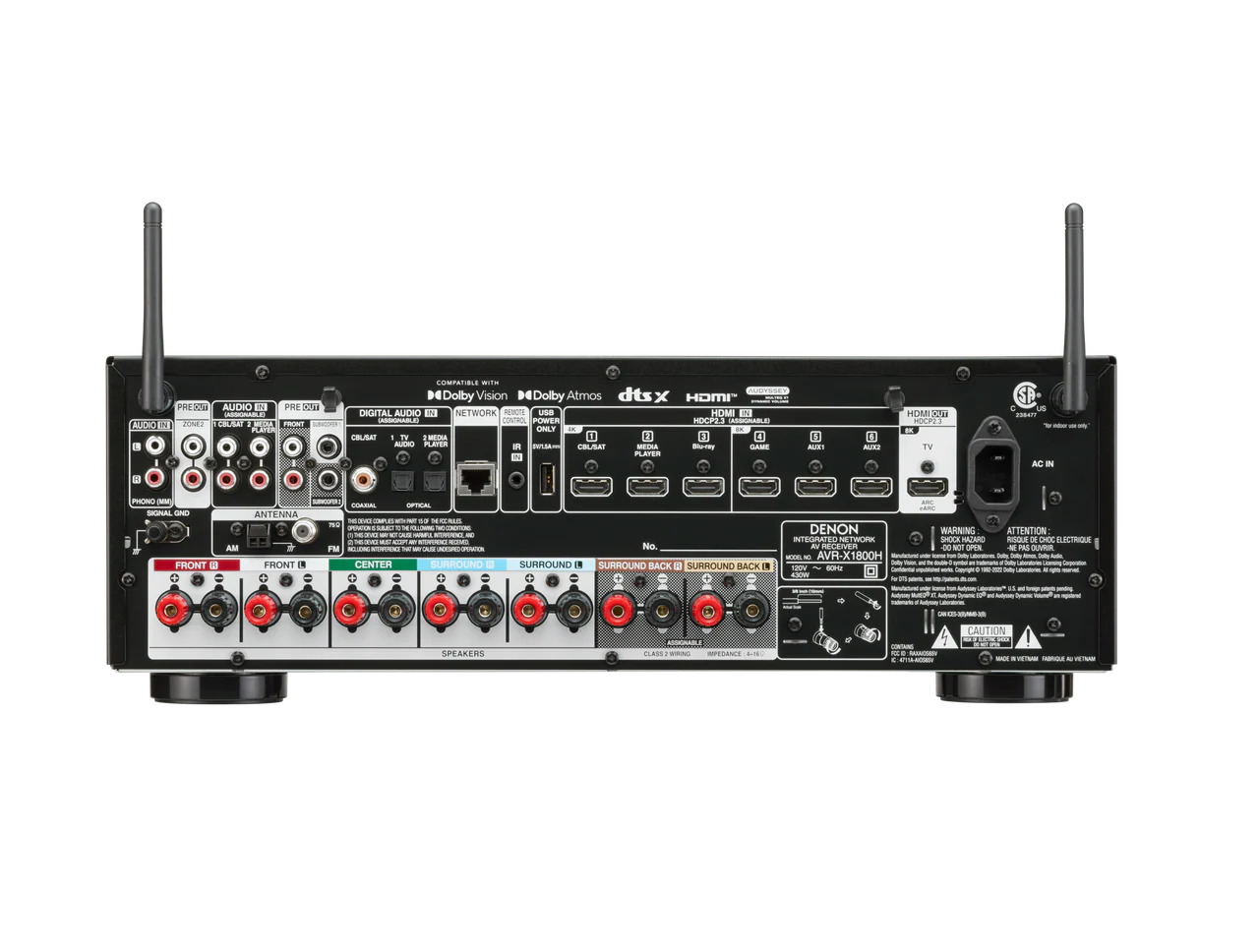 Denon AVRX1800H 7.2 Channel 8K Home Theater Receiver with Dolby Atmos, HEOS Built-In, and Audyssey Room Correction - Image 5