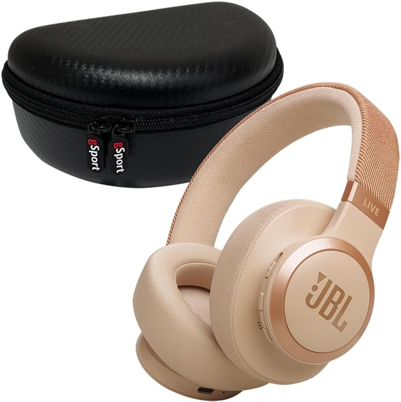 JBL Live 770NC Wireless Over Ear Noise Cancelling Headphone Bundle with gSport Carbon Fiber Case (Sandstone)