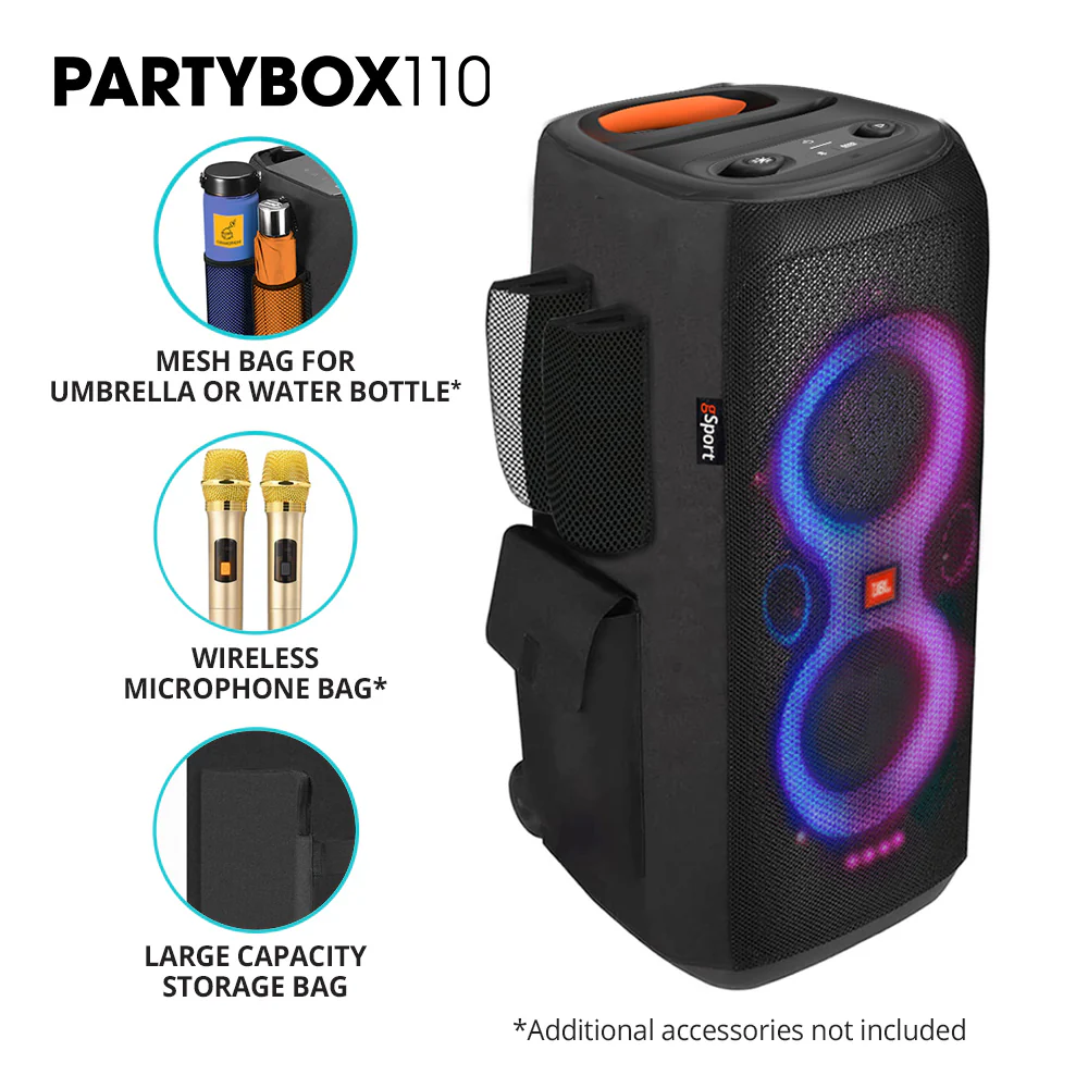 JBL PARTYBOX 110 Portable Party Speaker Bundle with gSport Cargo Sleeve (Black) - Image 2