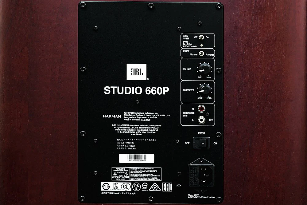JBL Studio 660P 12 Inch 500W Powered Subwoofer - Each (Dark Wood) - Image 9