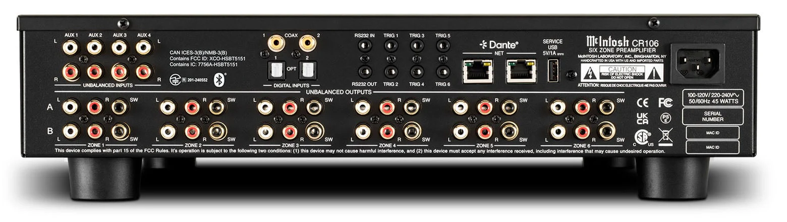 McIntosh CR106 2-Channel 6-Zone Preamplifier / Audio Matrix (Black) - Image 3