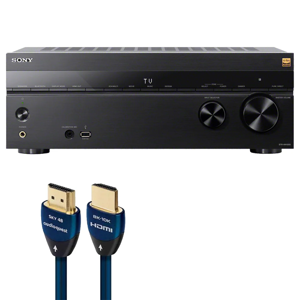 Sony STR-AN1000 7.2 8K Receiver Bundle w/ AudioQuest Sky 48 48Gbps HDMI Cable (3m)