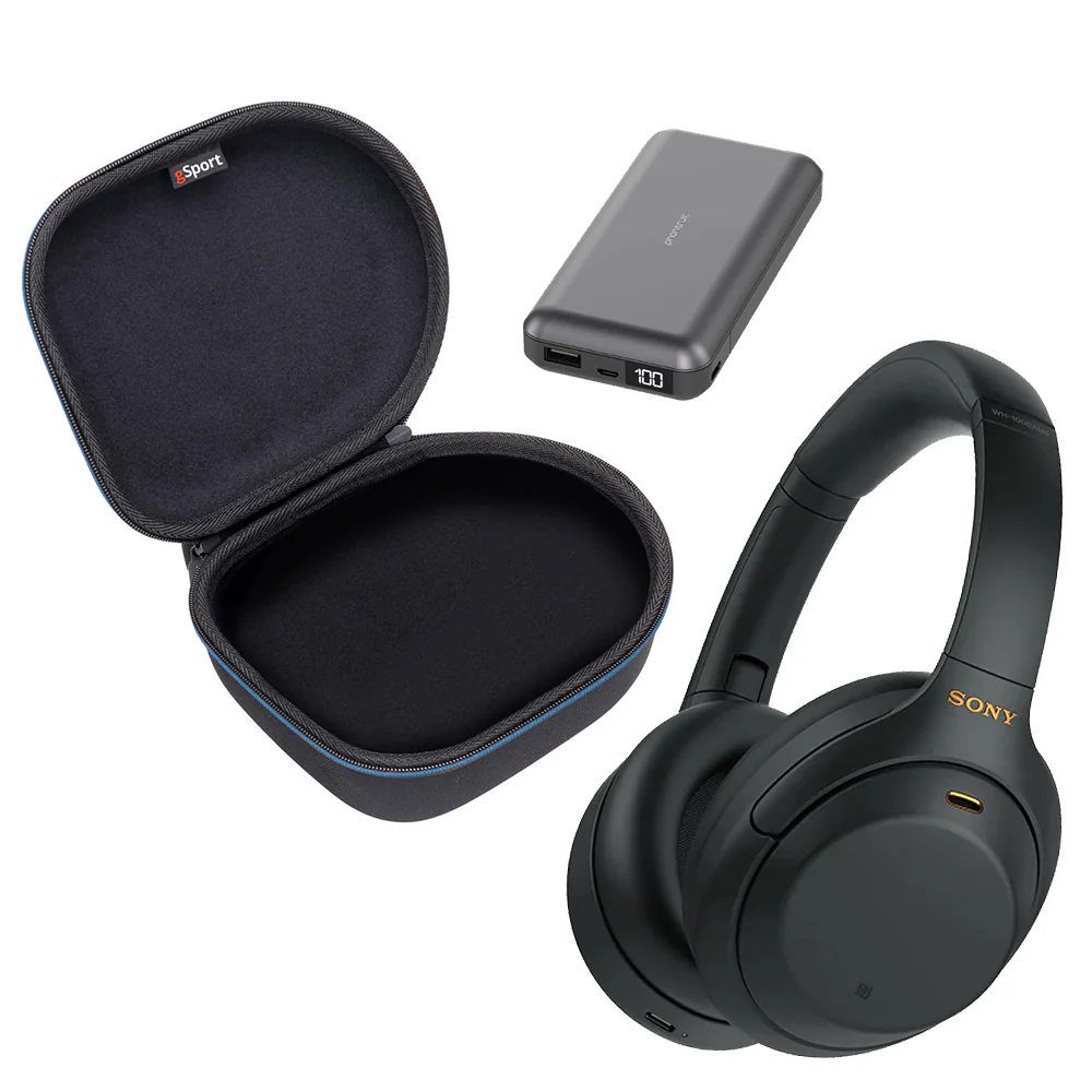 Sony WH-1000XM4 Wireless Noise-Canceling Headphones Bundle with gSport Hardshell Case and 20,000 mAh Powerbank (Black)